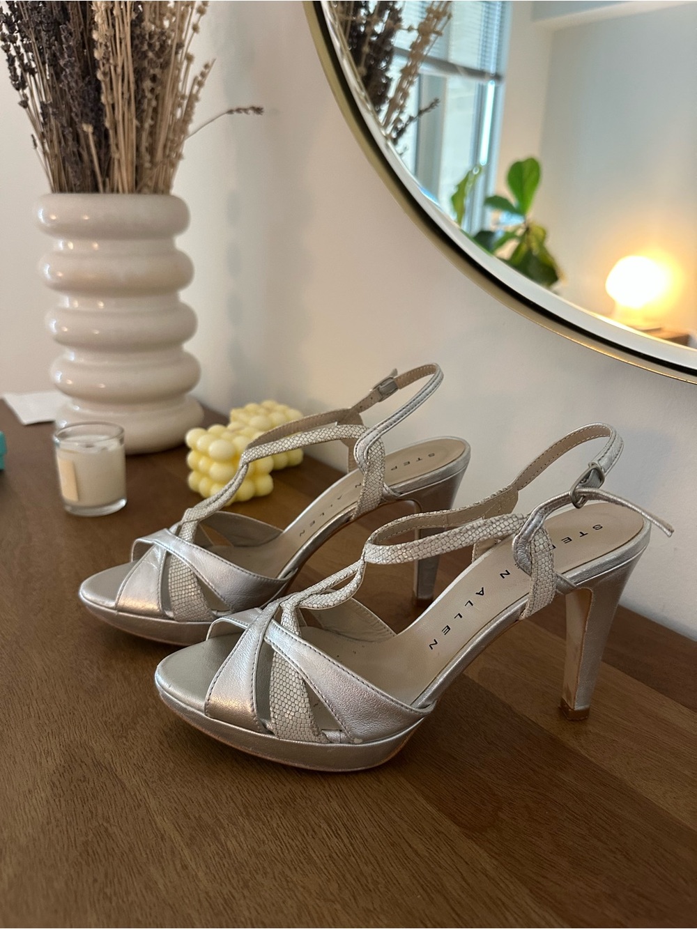 Strappy Silver Slingback High Heel Sandals - Women